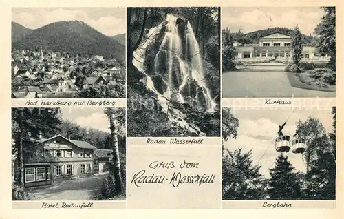 AK / Ansichtskarte Bad Harzburg mit Burgberg Kurhaus Hotel Radaufall Wasserfall Bergbahn Kat. Bad Harzburg