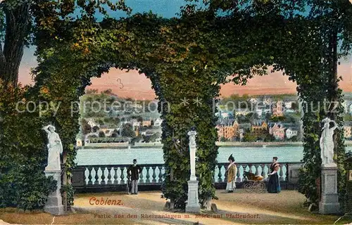 AK / Ansichtskarte Coblenz Koblenz Rheinanlagen mit Blick auf Pfaffendorf Kat. Koblenz Rhein