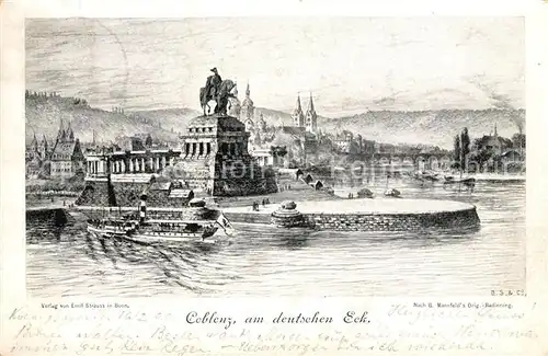AK / Ansichtskarte Coblenz Koblenz Am Deutschen Eck Zeichnung Kat. Koblenz Rhein
