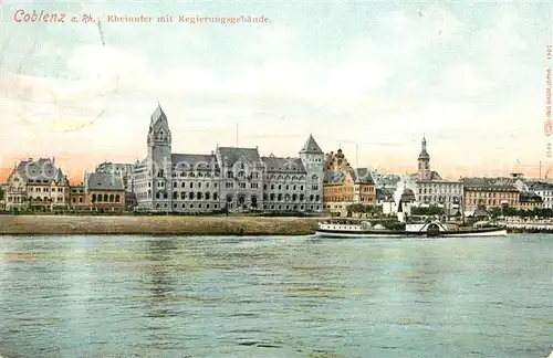 AK / Ansichtskarte Coblenz Koblenz Rheinufer mit Regierungsgebaeude Kat. Koblenz Rhein