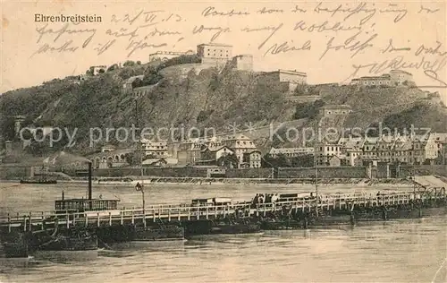 AK / Ansichtskarte Koblenz Rhein Schiffsbruecke mit Ehrenbreitstein Kat. Koblenz