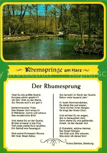 AK / Ansichtskarte Rhumspringe Rhumesprung Franz Gleitze Kat. Rhumspringe