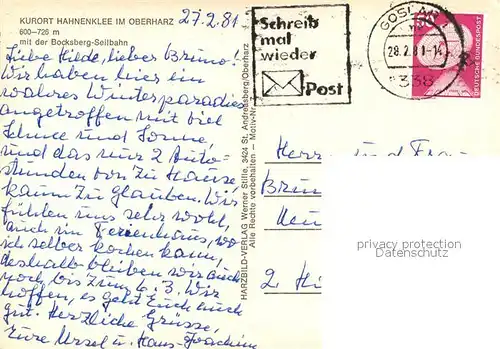 AK / Ansichtskarte Hahnenklee Bockswiese Harz Luftseilbahn  Kat. Goslar