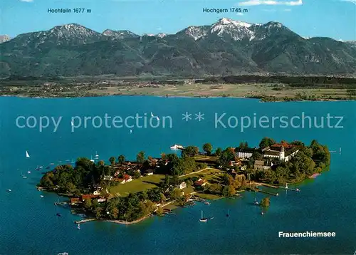 AK / Ansichtskarte Frauenchiemsee Fliegeraufnahme Kloster Frauenwoerth Hochgern Hochfelln  Kat. Chiemsee