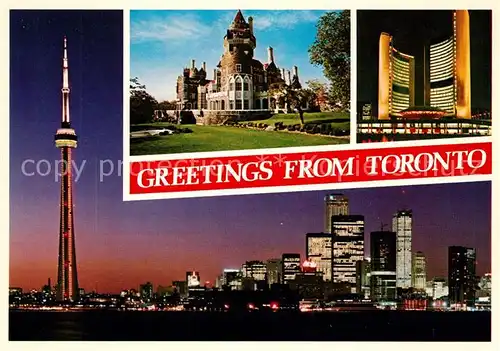 AK / Ansichtskarte Toronto Canada CN Tower Skyline at night City Hall Casa Loma Kat. Ontario