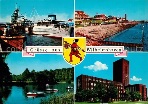AK / Ansichtskarte Wilhelmshaven Hafen Dampfer Strand See Rathaus Wappen Kat. Wilhelmshaven