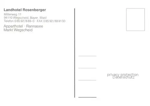 AK / Ansichtskarte Wegscheid Niederbayern Landhotel Rosenberger  Kat. Wegscheid