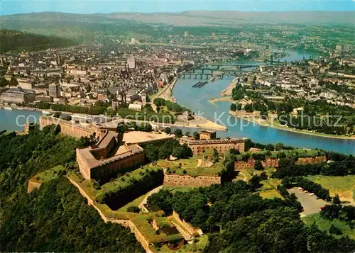 AK / Ansichtskarte Koblenz Rhein Festung Ehrenbreitstein Deutsches Eck Fliegeraufnahme Kat. Koblenz