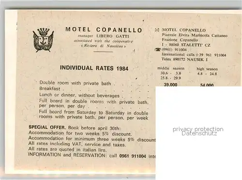 AK / Ansichtskarte Copanello Motel Copanello