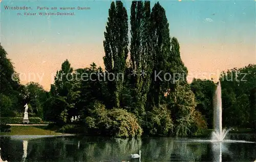 AK / Ansichtskarte Wiesbaden Partie am warmen Damm mit Kaiser Wilhelm Denkmal Kat. Wiesbaden
