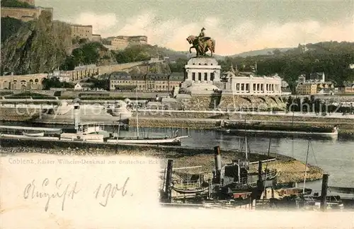 AK / Ansichtskarte Coblenz Koblenz Kaiser Wilhelm Denkmal am Deutschen Eck Kat. Koblenz Rhein