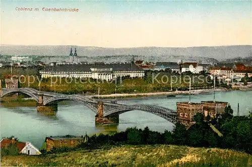 AK / Ansichtskarte Coblenz Koblenz mit Eisenbahnbruecke Kat. Koblenz Rhein