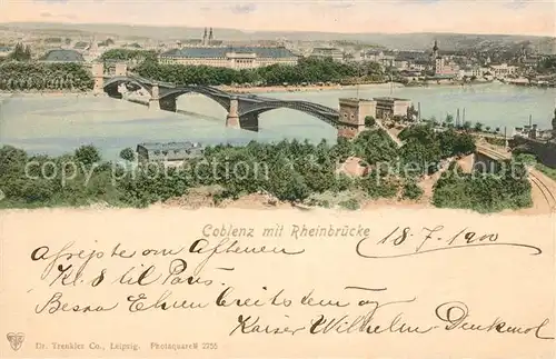 AK / Ansichtskarte Coblenz Koblenz mit Rheinbruecke Kat. Koblenz Rhein