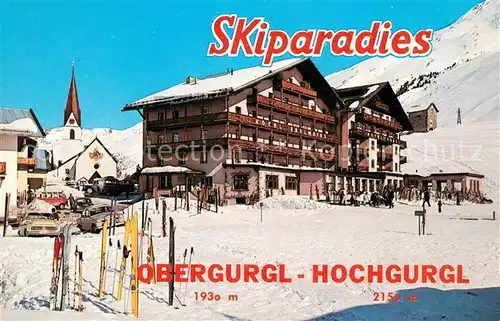 AK / Ansichtskarte Obergurgl Soelden Tirol Ortsmotiv mit Hotel und Kirche Schiparadies Wintersportplatz oetztaler Alpen Kat. Soelden oetztal