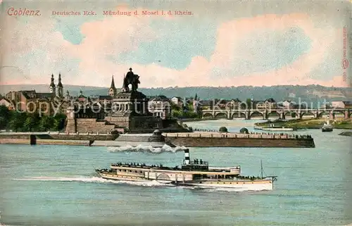 AK / Ansichtskarte Coblenz Koblenz Deutsches Eck Moselmuendung Dampfer Kat. Koblenz Rhein