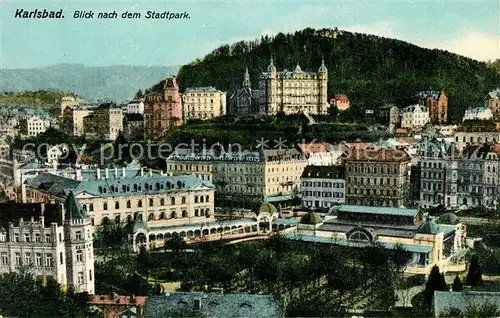 AK / Ansichtskarte Karlsbad Eger Fliegeraufnahme mit Stadtpark