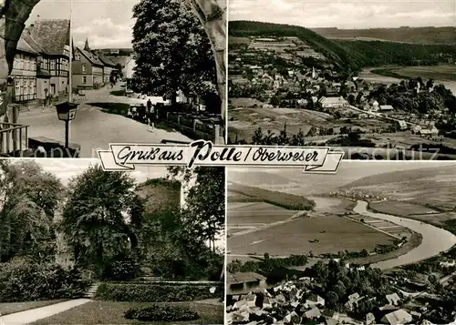 AK / Ansichtskarte Polle Oberweser Hotel Zur Burg Turm Fliegeraufnahme