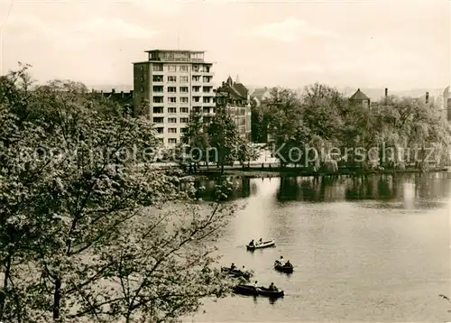 AK / Ansichtskarte Karl Marx Stadt Schlossteich Blick zum Hochhaus Kat. Chemnitz