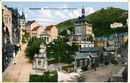 AK / Ansichtskarte Karlsbad Eger Marktbrunnen und Schlossbrunnen