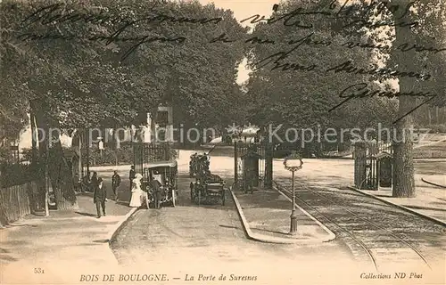 AK / Ansichtskarte Paris Bois de Boulogne Porte de Suresnes Kat. Paris