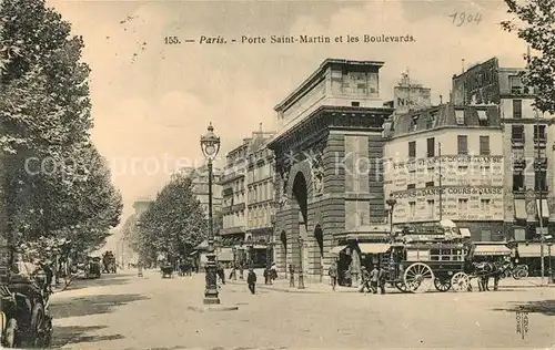AK / Ansichtskarte Paris Porte Saint Martin et les Boulevards Pferdekutschen Kat. Paris