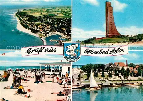AK / Ansichtskarte Laboe Fliegeraufnahme Denkmal Strand Kat. Laboe