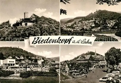 AK / Ansichtskarte Biedenkopf Gesamtansicht mit Schloss Innenstadt Freibad Kat. Biedenkopf