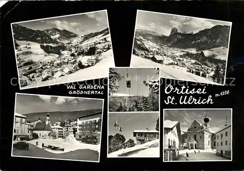 AK / Ansichtskarte Ortisei St Ulrich Landschaftspanorama Alpen Ortsmotive mit Kirche Bergbahn