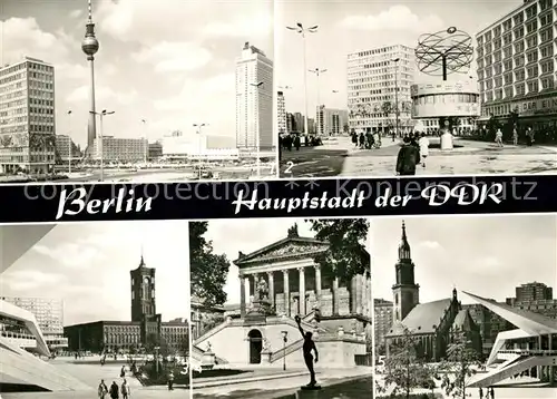 AK / Ansichtskarte Berlin Alexanderplatz Urania Saeule mit Weltzeituhr Berliner Rathaus Nationalgalerie Ausstellungszentrum Kat. Berlin