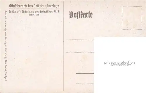 AK / Ansichtskarte Kuenstlerkarte A. Kampf Einsegnung von Freiwilligen 1813 Kat. Kuenstlerkarte