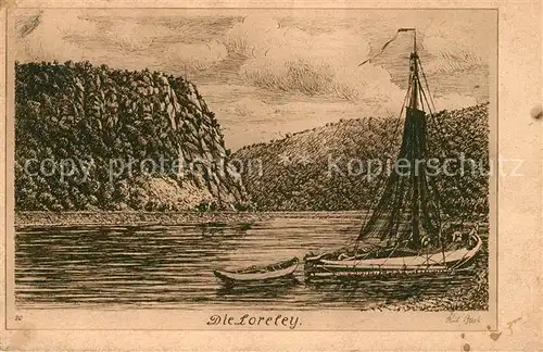 AK / Ansichtskarte Loreley Lorelei mit Segelboot Kuenstlerkarte Kat. Sankt Goarshausen