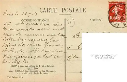 AK / Ansichtskarte Reims Champagne Ardenne Hospital Kriegszerst&#246;rungen Kat. Reims