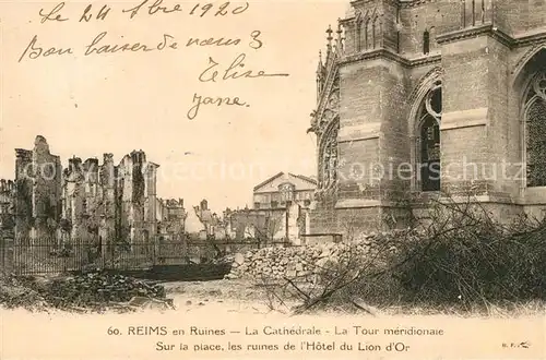AK / Ansichtskarte Reims Champagne Ardenne Kriegszerst&#246;rte Kathedrale Kat. Reims