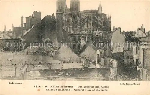 AK / Ansichtskarte Reims Champagne Ardenne Kriegszerst&#246;rtes Panorama Kathedrale Kat. Reims