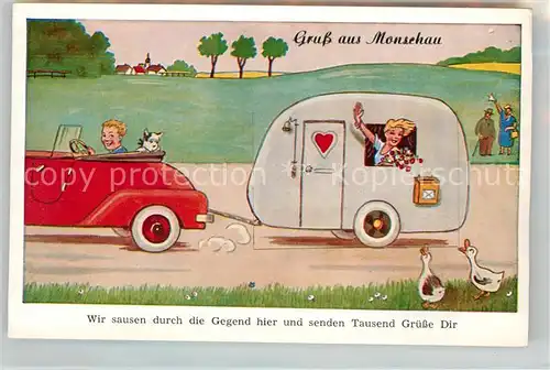 AK / Ansichtskarte Monschau Gru&#223;karte mit Wohnwagen Motiv Kat. Monschau