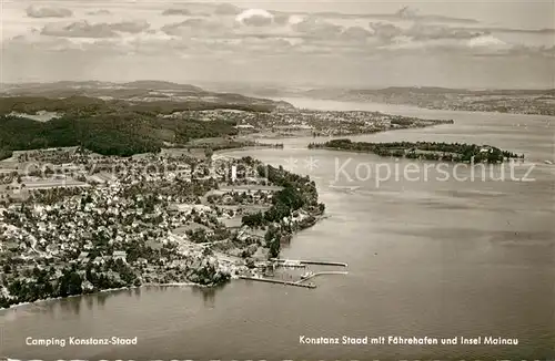 AK / Ansichtskarte Staad Konstanz Faehrehafen Insel Mainau Fliegeraufnahme Kat. Konstanz