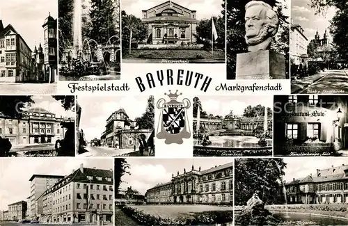 AK / Ansichtskarte Bayreuth Teilansichten Festspielstadt Markrafenstadt Festspielhaus Kirche Schloss Wappen Kat. Bayreuth