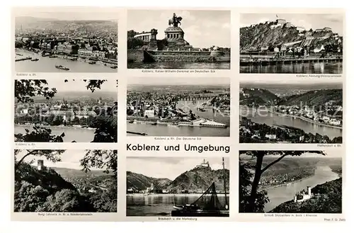 AK / Ansichtskarte Koblenz Rhein und Umgebung Serie Am schoenen Rhein Kaiser Wilhelm Denkmal Festung Ehrenbreitstein Schloss Fliegeraufnahme Kat. Koblenz