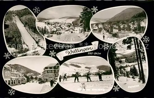 AK / Ansichtskarte Willingen Sauerland Muehlenkopfschanze Skispringen Viadukt Skilanglauf Paradies Winterpanorama Kat. Willingen (Upland)