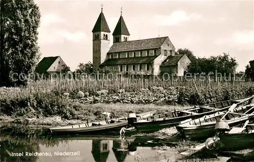 AK / Ansichtskarte Niederzell Reichenau Ruderboote Kirche Kat. Reichenau
