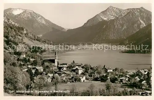 AK / Ansichtskarte Schliersee Gesamtansicht mit Jaegerkamp und Brecherspitz Alpenpanorama Kat. Schliersee