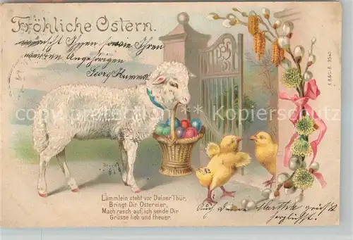 AK / Ansichtskarte Ostern Easter Paques Lamm Kueken Ostereier Weidenkaetzchen Gedicht Litho  Kat. Greetings