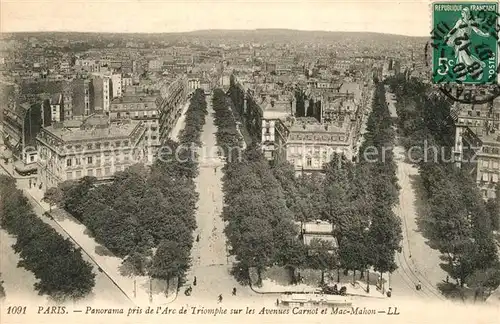 AK / Ansichtskarte Paris Panorama pris de lArc de Triomphe sur les Avenues Carnot et Mac Mahon Kat. Paris