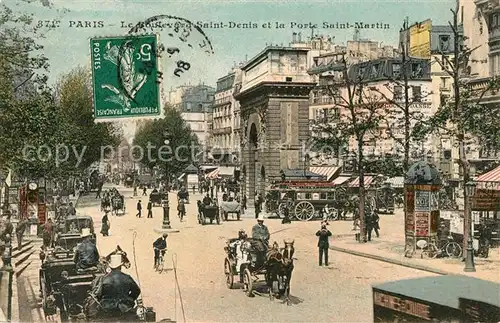 AK / Ansichtskarte Paris Le Boulevard Saint Denis et la Porte Saint Martin Kat. Paris