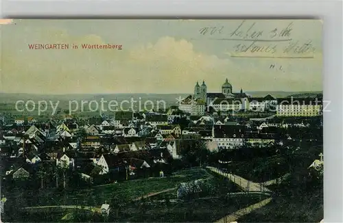 AK / Ansichtskarte Weingarten Wuerttemberg Panorama mit Kloster und Muenster