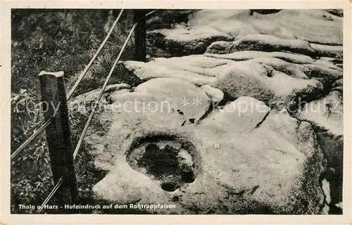 AK / Ansichtskarte Thale Harz Hufeindruck auf dem Rosstrappfelsen Kat. Thale