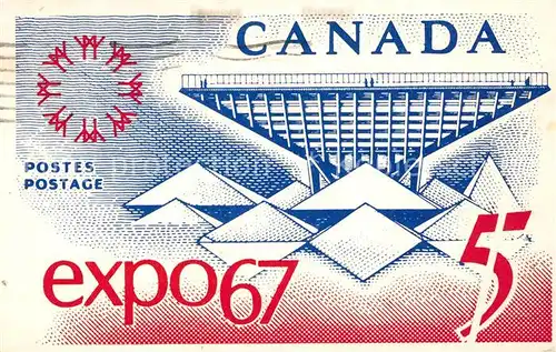 AK / Ansichtskarte Exposition Universelle Internationale Montreal 1967 Commemorative Stamp Canadian Pavilion 