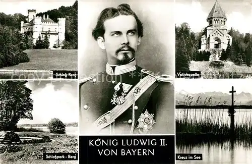 AK / Ansichtskarte Adel Bayern Koenig Ludwig II. Schloss Berg Votivkapelle Kreuz im See  Kat. Koenigshaeuser