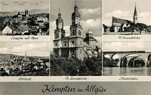 AK / Ansichtskarte Kempten Allgaeu Stadtpanorama Alpen Altstadt St Lorenzkirche St Mangkirche Illerbruecken Kat. Kempten (Allgaeu)