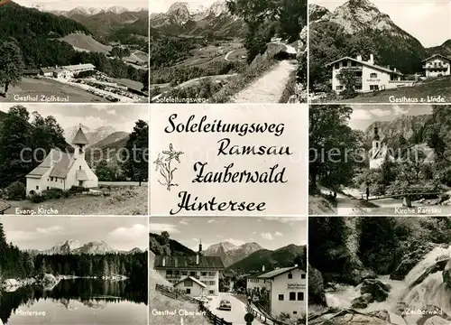 AK / Ansichtskarte Ramsau Berchtesgaden Gasthaus Linde Kirche Zauberwald Evangelische Kirche Kat. Ramsau b.Berchtesgaden